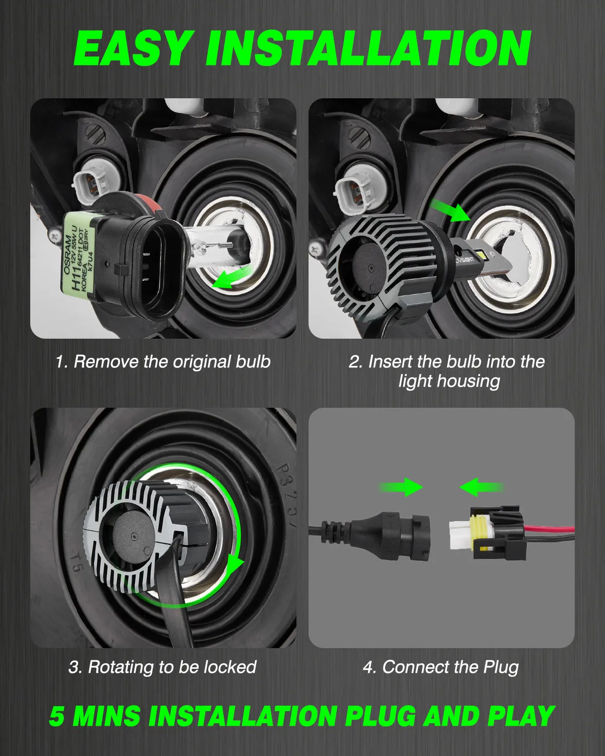 2005-2012 Ford Mustang Custom-Fit H13 9008 LED Bulbs H13 9008 Halogen bulb Replacement 4 Bulbs