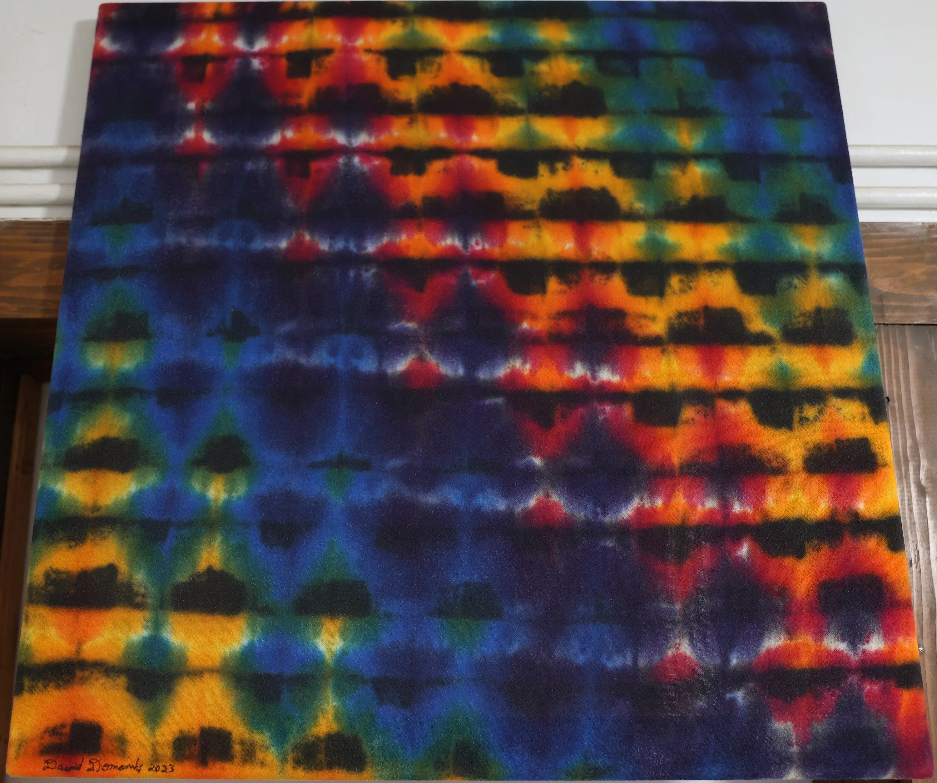 24"X24"X.75" Glitch Variant Tie Dye on a Square Panel of Calcutta Cotton Stretched onto 24"X24" Stretcher Bars