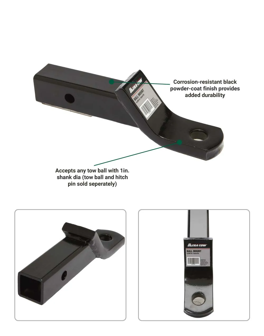 (32590.ULT) Ultra-Tow Hollow Steel Ball Mount Class IV | 2-In. Drop | 6,000-Lb. Tow Weight | 8-In. Shank