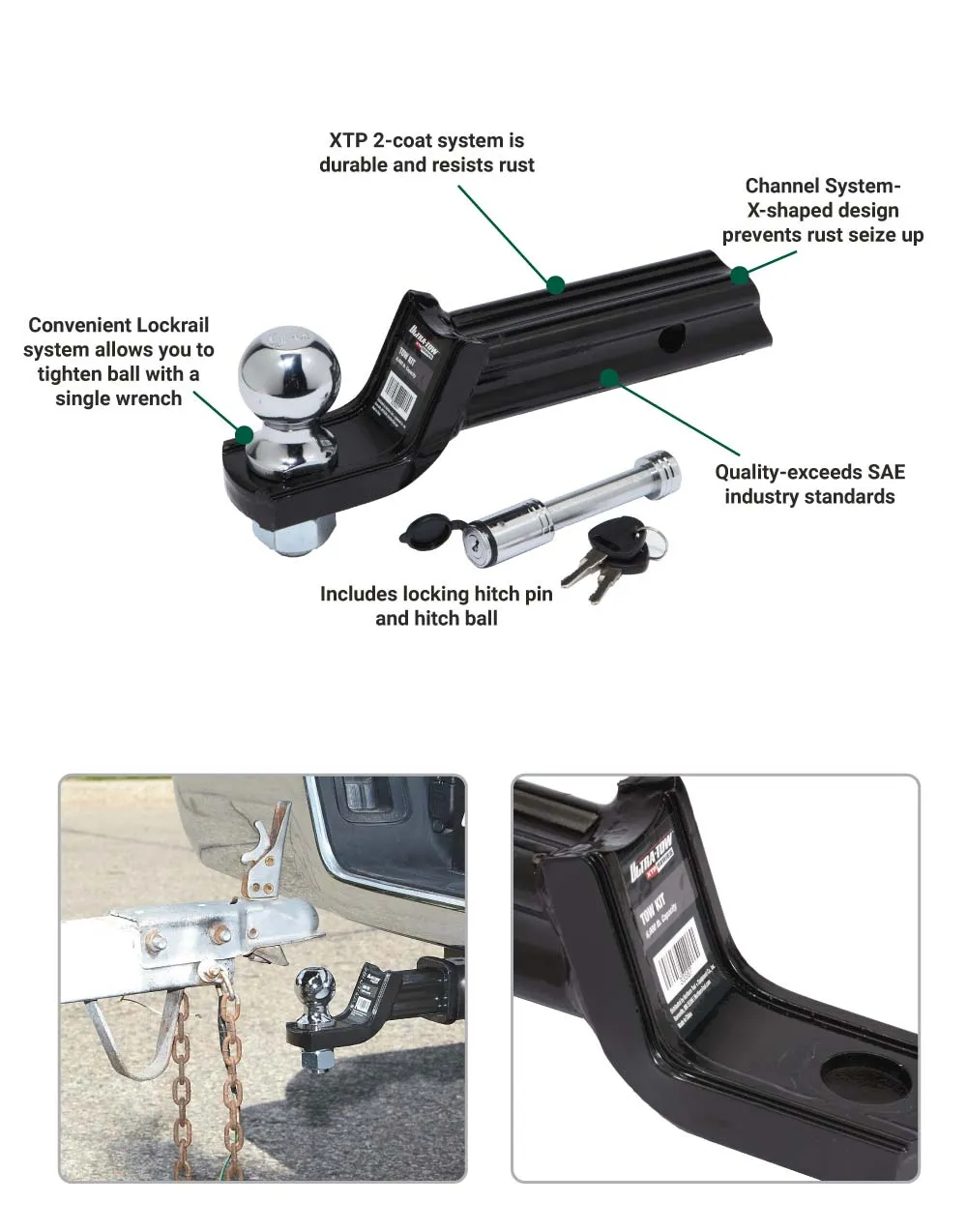 (33587.ULT) Ultra-Tow XTP Receiver Starter Kit | Class III | 2-In. Drop | 6000-Lb. Tow Weight | Locking Pin