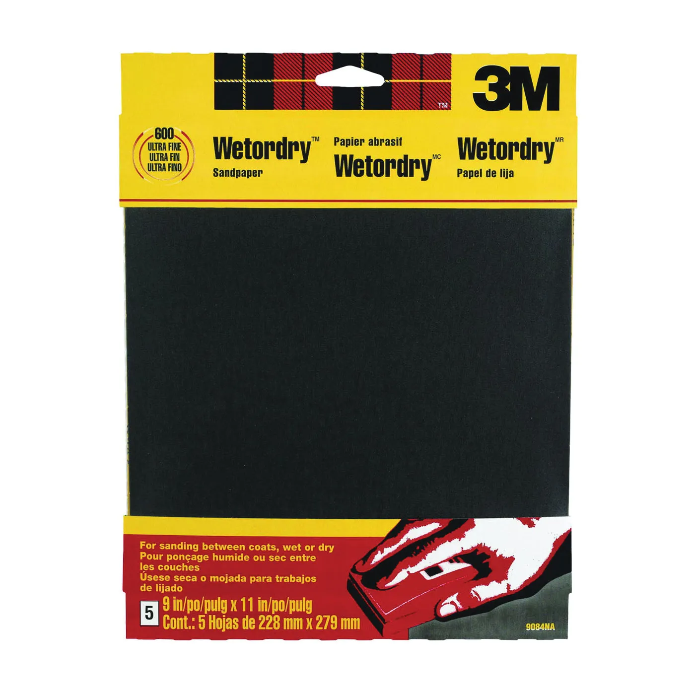 3M 9084 Sandpaper, 11 in L, 9 in W, 600 Grit, Ultra Fine, Silicone Carbide Abrasive