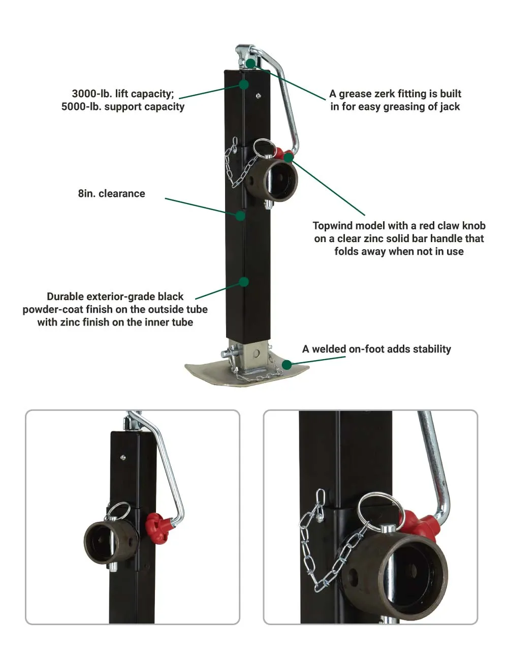 (44075.ULT) Ultra-Tow Topwind Square Tube-Mount Jack | 5000-Lb. Lift Cap