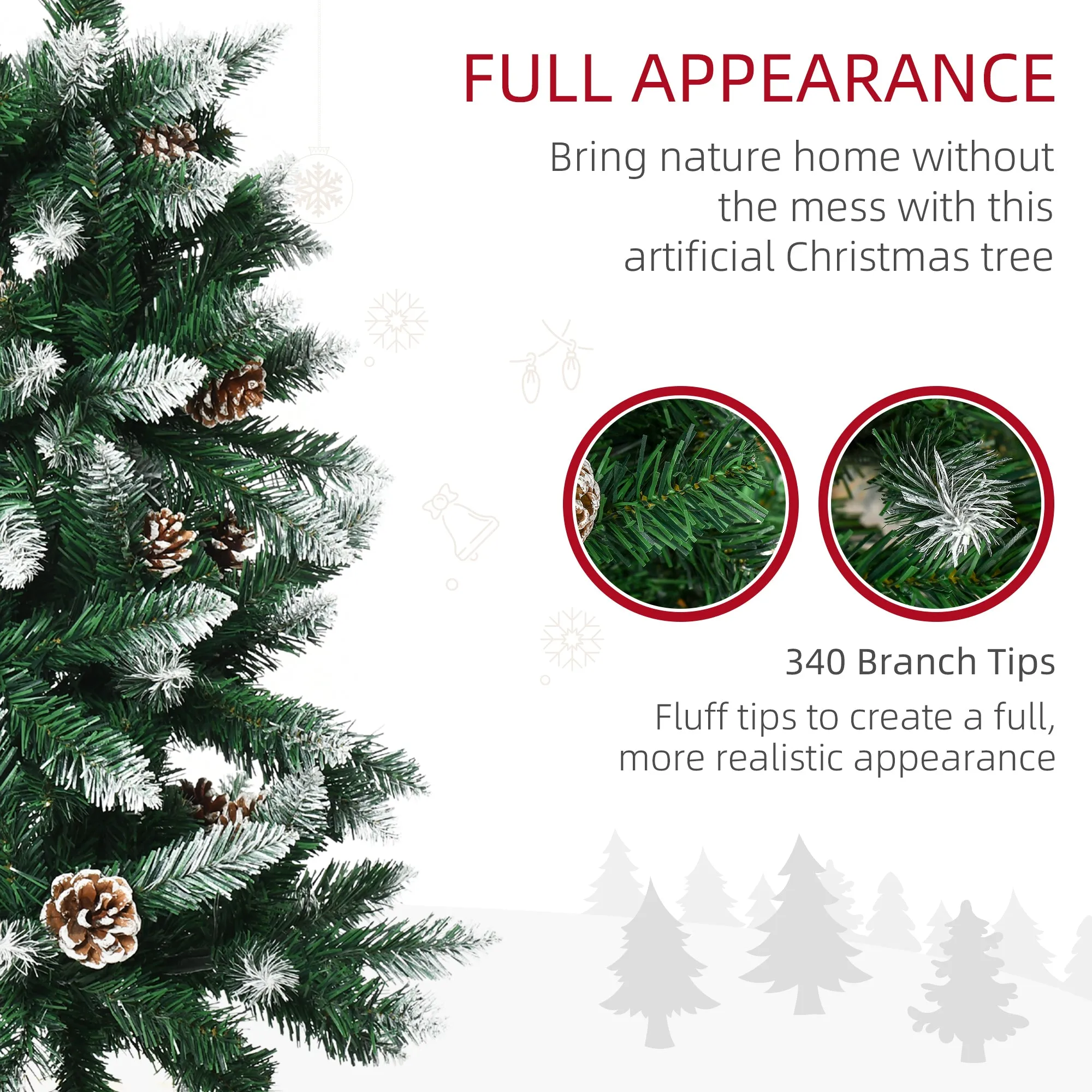 5 Foot Snow Artificial Christmas Tree with Realistic Branches, Pine Cone, for Indoor Decoration, Green White