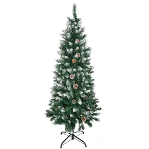 5 Foot Snow Artificial Christmas Tree with Realistic Branches, Pine Cone, for Indoor Decoration, Green White