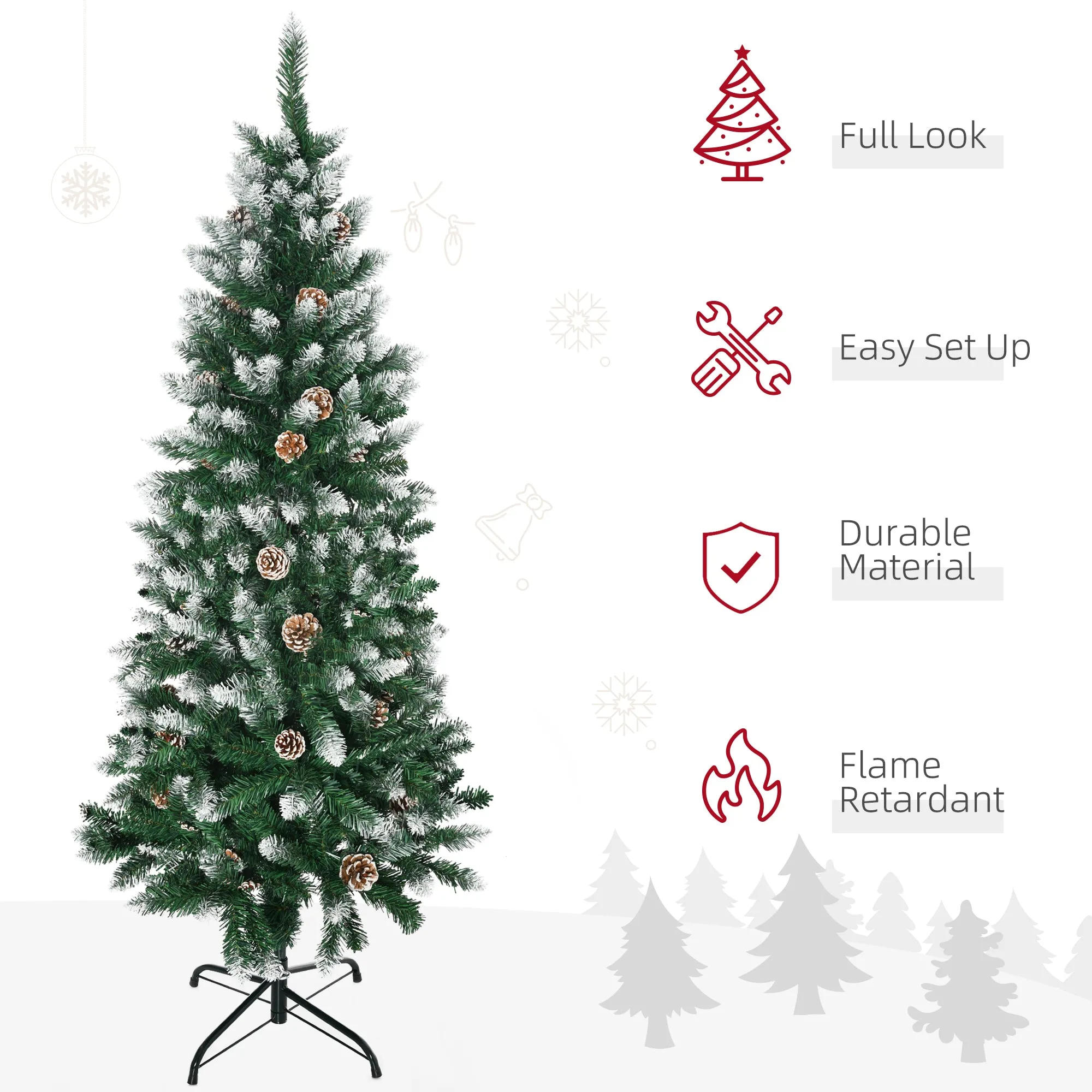 5 Foot Snow Artificial Christmas Tree with Realistic Branches, Pine Cone, for Indoor Decoration, Green White