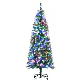 5' Tall Prelit Pencil Slim Artificial Christmas Tree with Realistic Branches, 250 Colourful LED Lights and 408 Tips, Xmas Decoration, Green