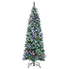 6' Tall Prelit Pencil Slim Artificial Christmas Tree with Realistic Branches, 300 Colourful LED Lights and 618 Tips, Xmas Decoration, Green