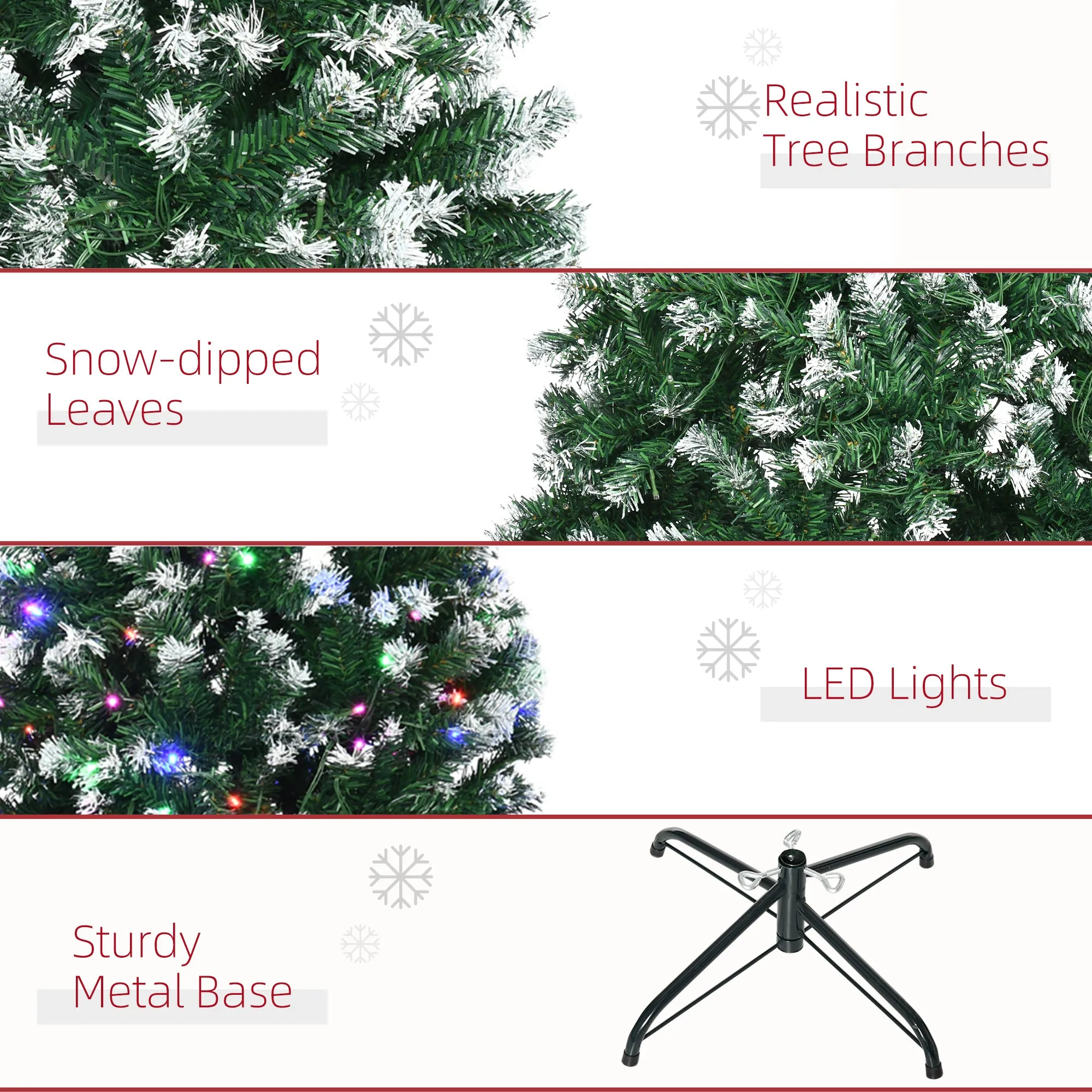 6' Tall Prelit Pencil Slim Artificial Christmas Tree with Realistic Branches, 300 Colourful LED Lights and 618 Tips, Xmas Decoration, Green