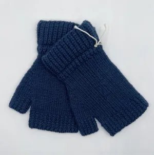 Adult Navy S/M Wool Rib Knit Fingerless Gloves