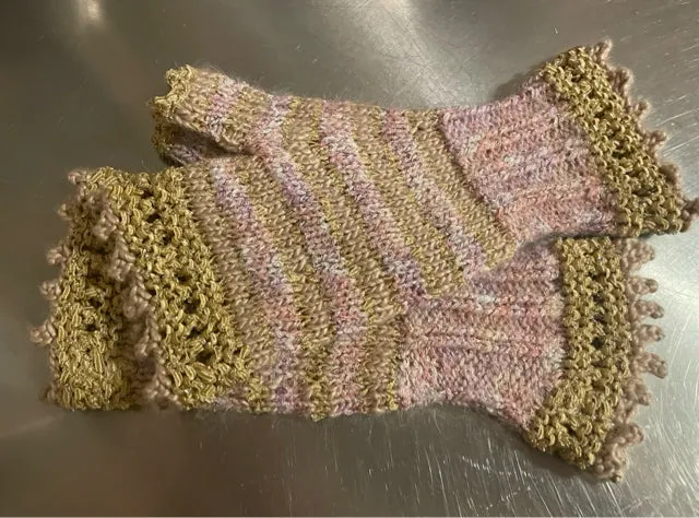 Adult Pink and Gold Wool and Silk Blend Knit Fingerless Gloves