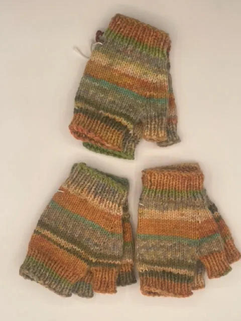 Adult Wool Blend Knit Fall Colors Fingerless Mittens