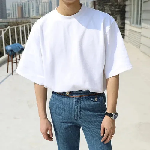 Advbridge -  Men Summer New Fashion Short Sleeve Tee Tops Male Classic Pure Color Casual T-shirt Men V-Neck T Shirt Men Clothing