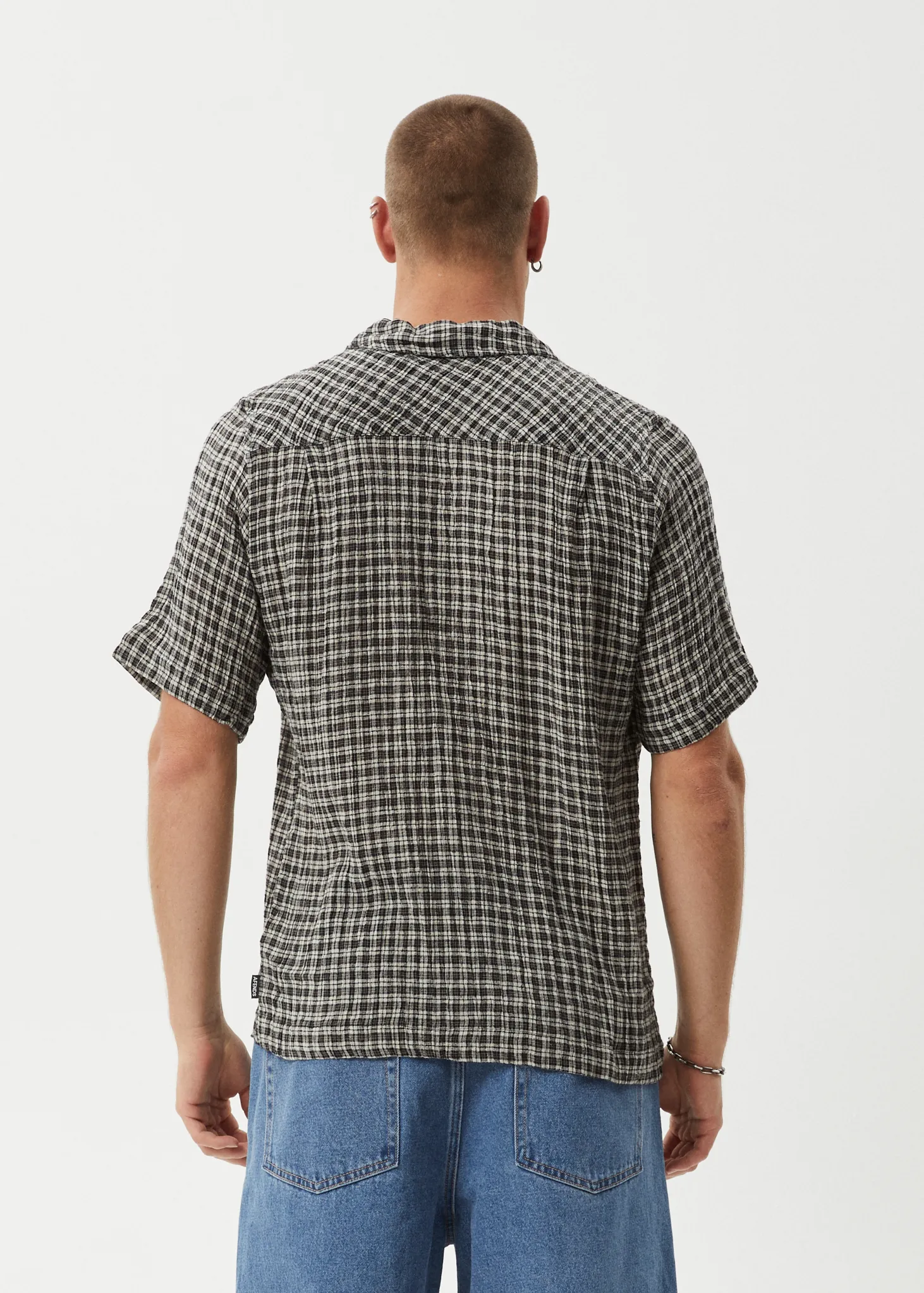 AFENDS Mens Asta - Seer Sucker Regular Shirt - Steel Check