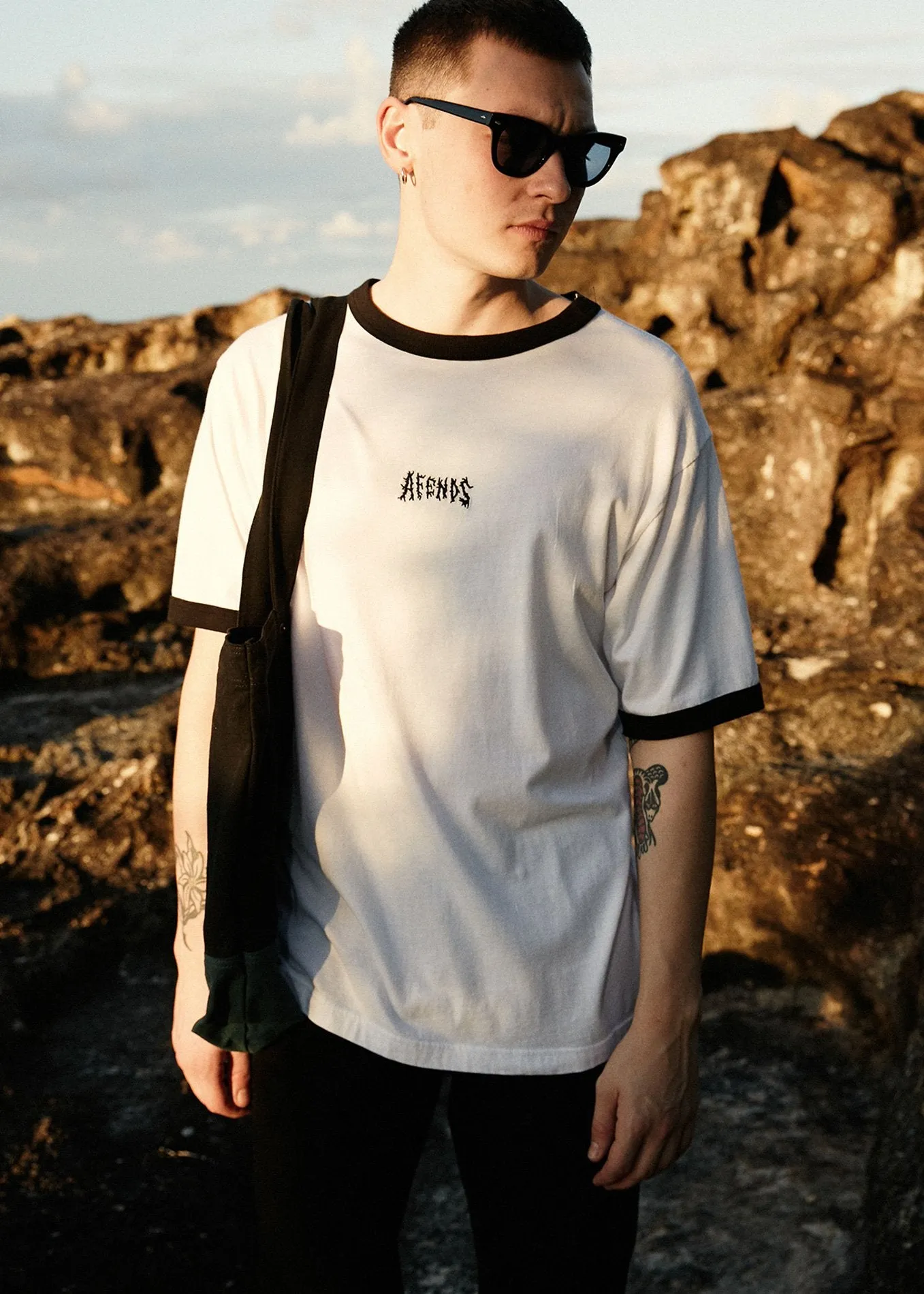 Afends Mens Bad Times - Retro Fit Ringer Tee - White