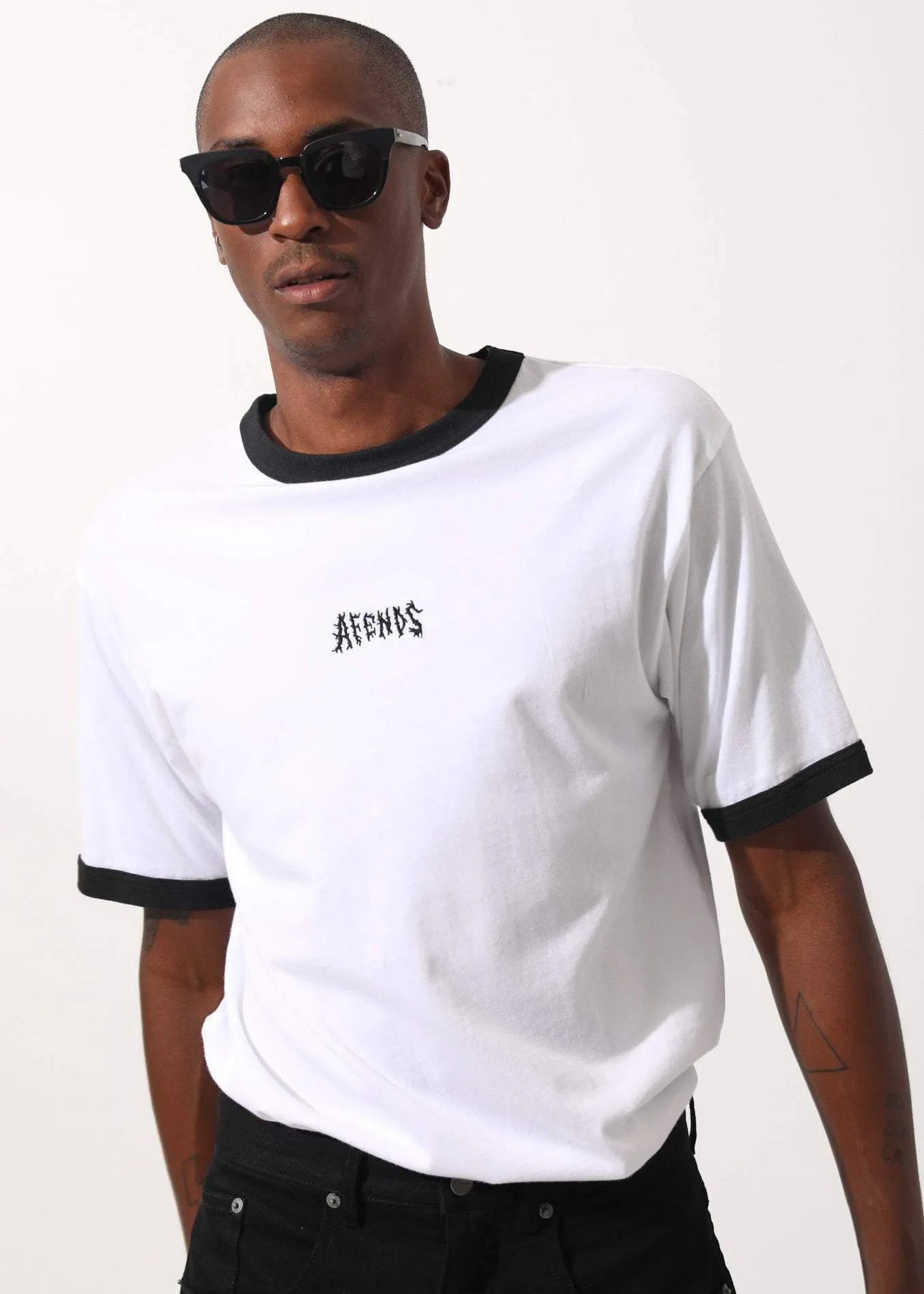 Afends Mens Bad Times - Retro Fit Ringer Tee - White