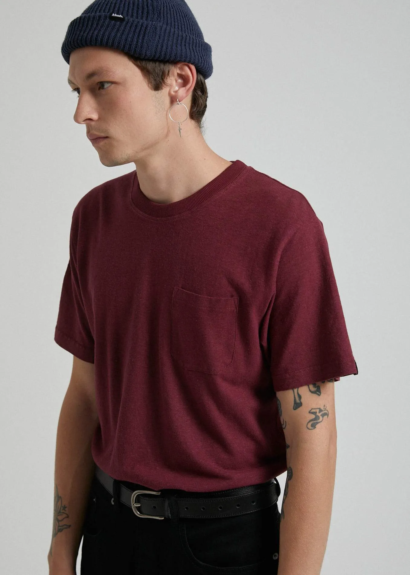 Afends Mens Essential - Hemp Retro Fit Tee - Merlot