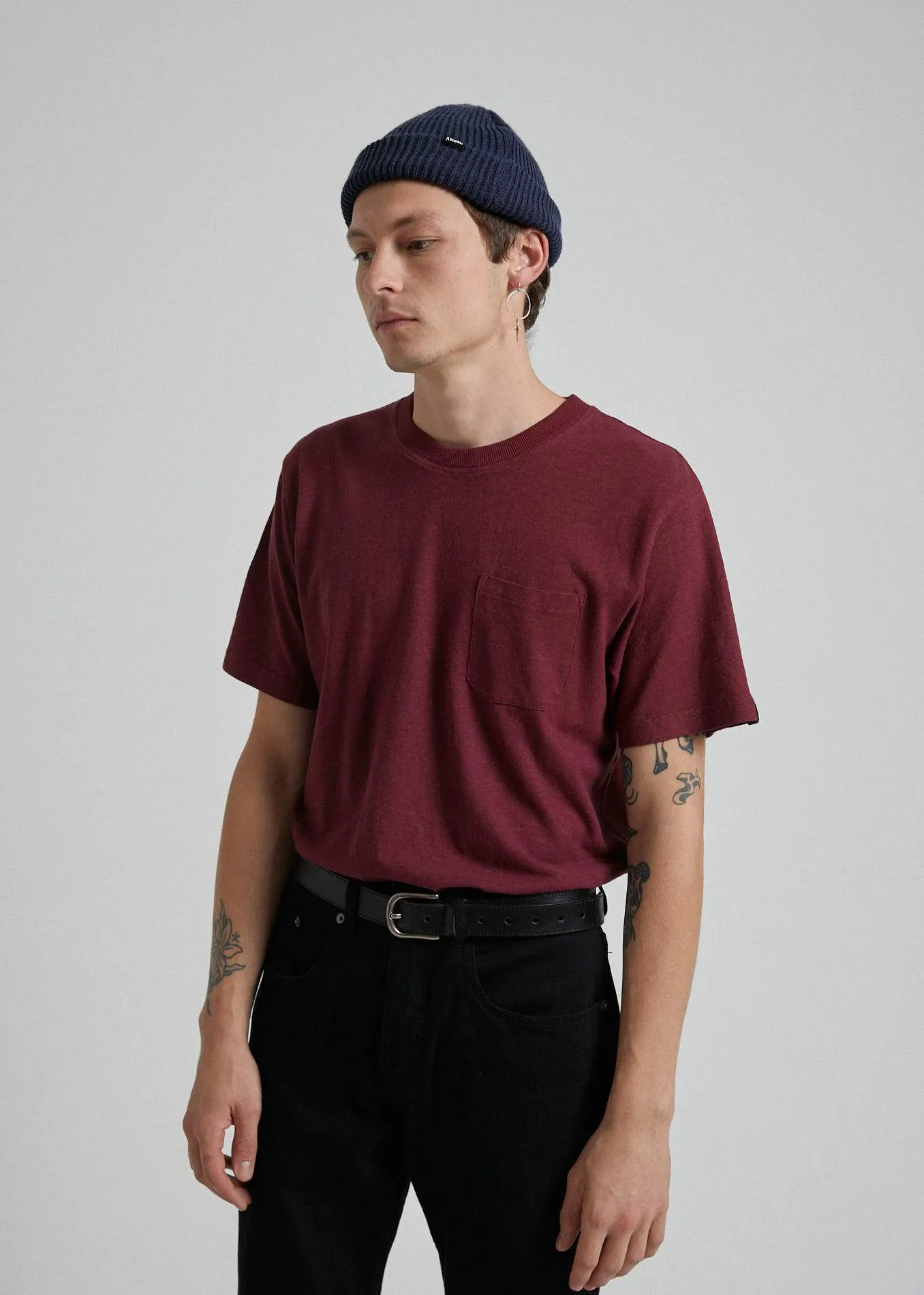 Afends Mens Essential - Hemp Retro Fit Tee - Merlot