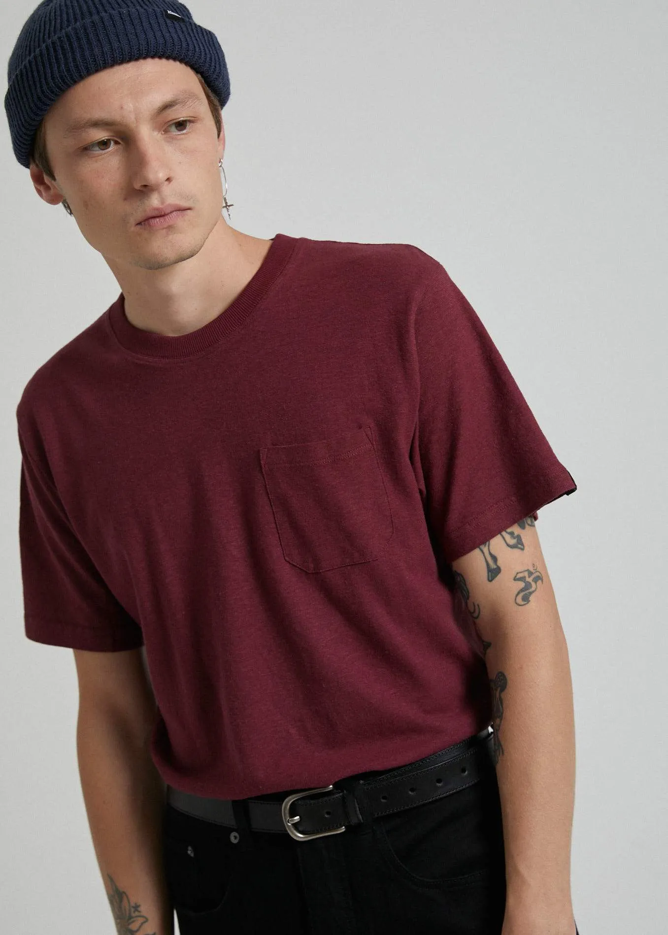 Afends Mens Essential - Hemp Retro Fit Tee - Merlot