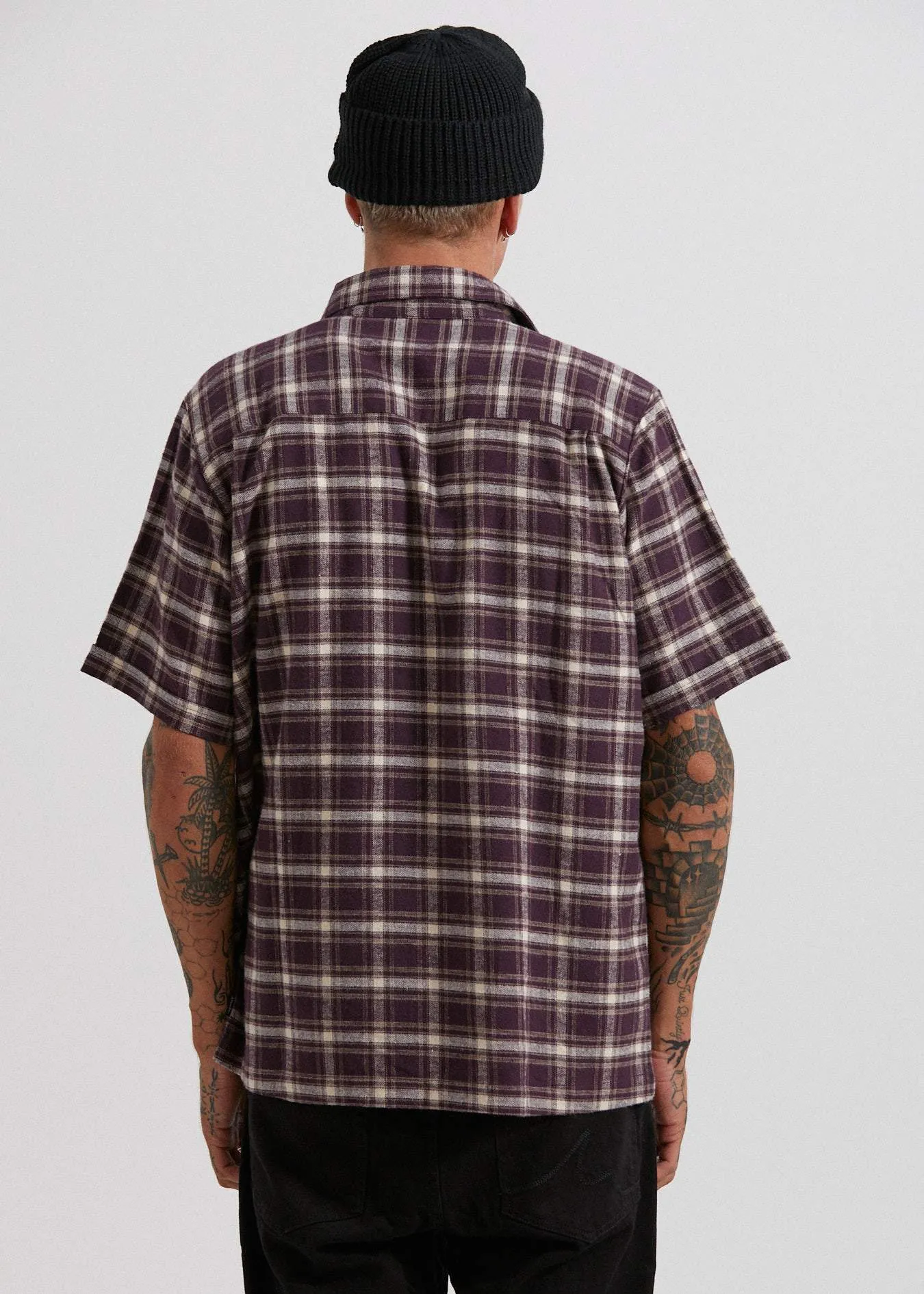 Afends Mens Kemp - Hemp Short Sleeve Shirt - Mulberry Check