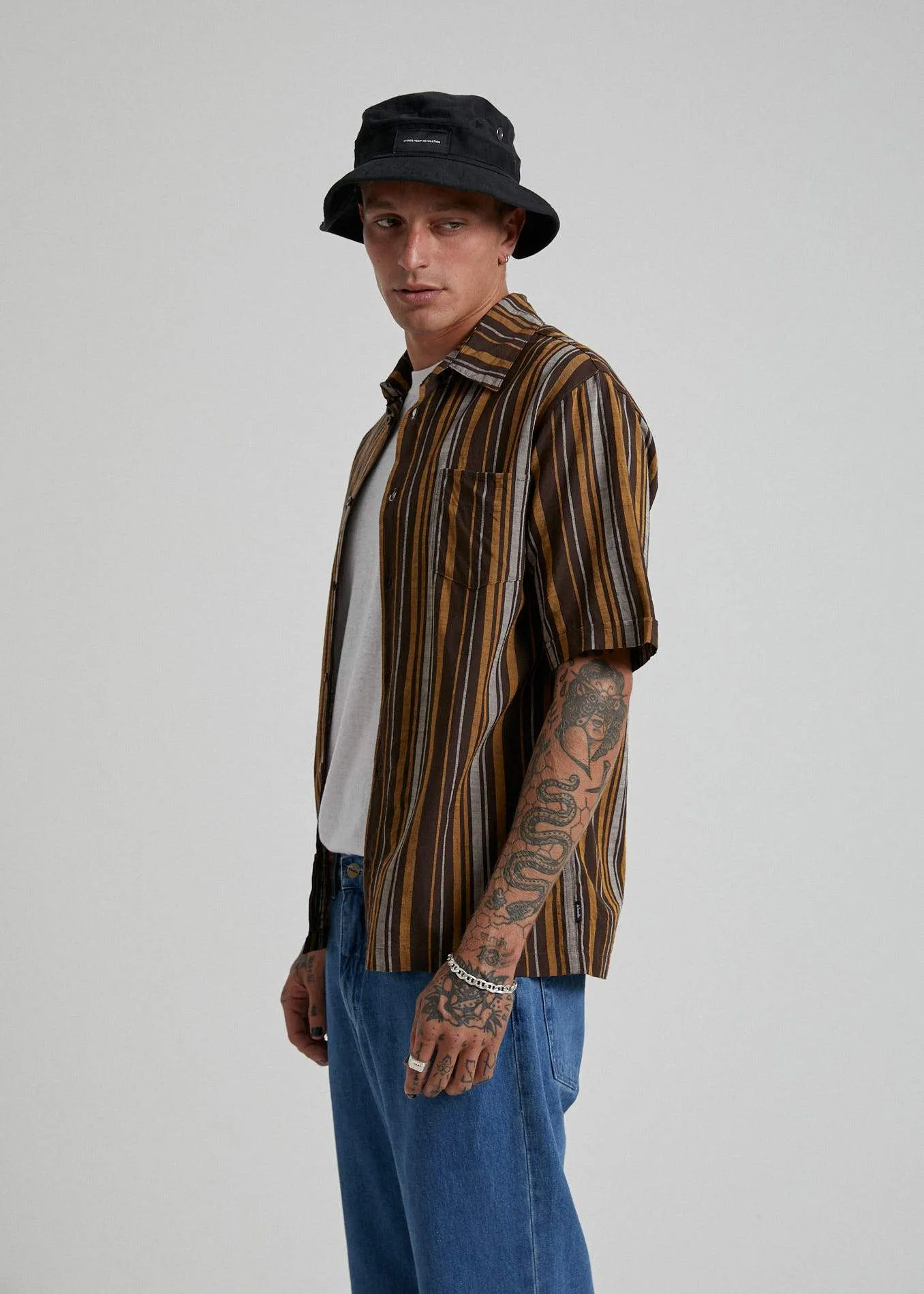 Afends Mens Motel - Short Sleeve Shirt - Bracken