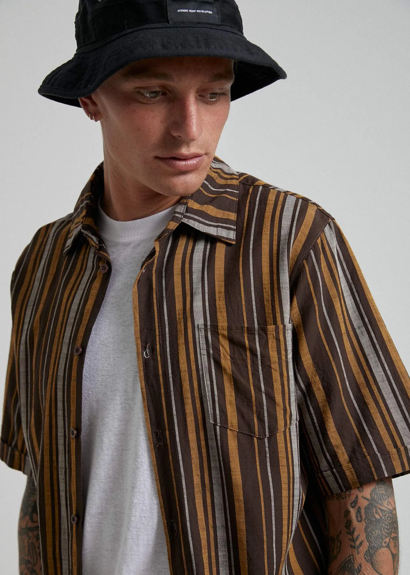 Afends Mens Motel - Short Sleeve Shirt - Bracken