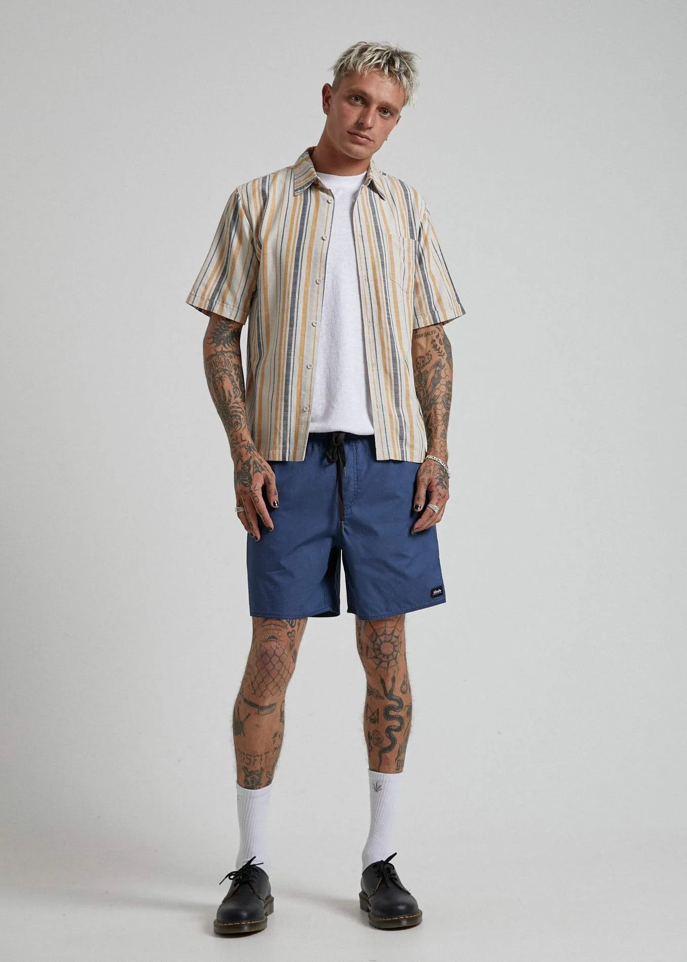 Afends Mens Motel - Short Sleeve Shirt - Moonbeam