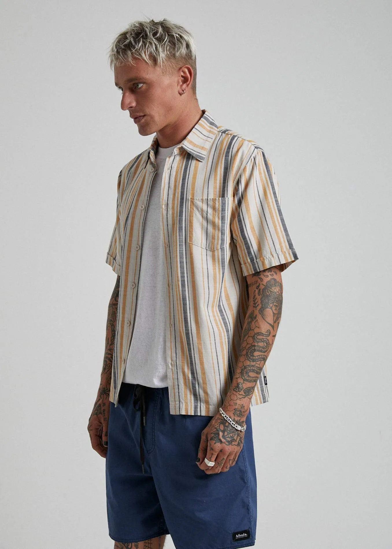 Afends Mens Motel - Short Sleeve Shirt - Moonbeam