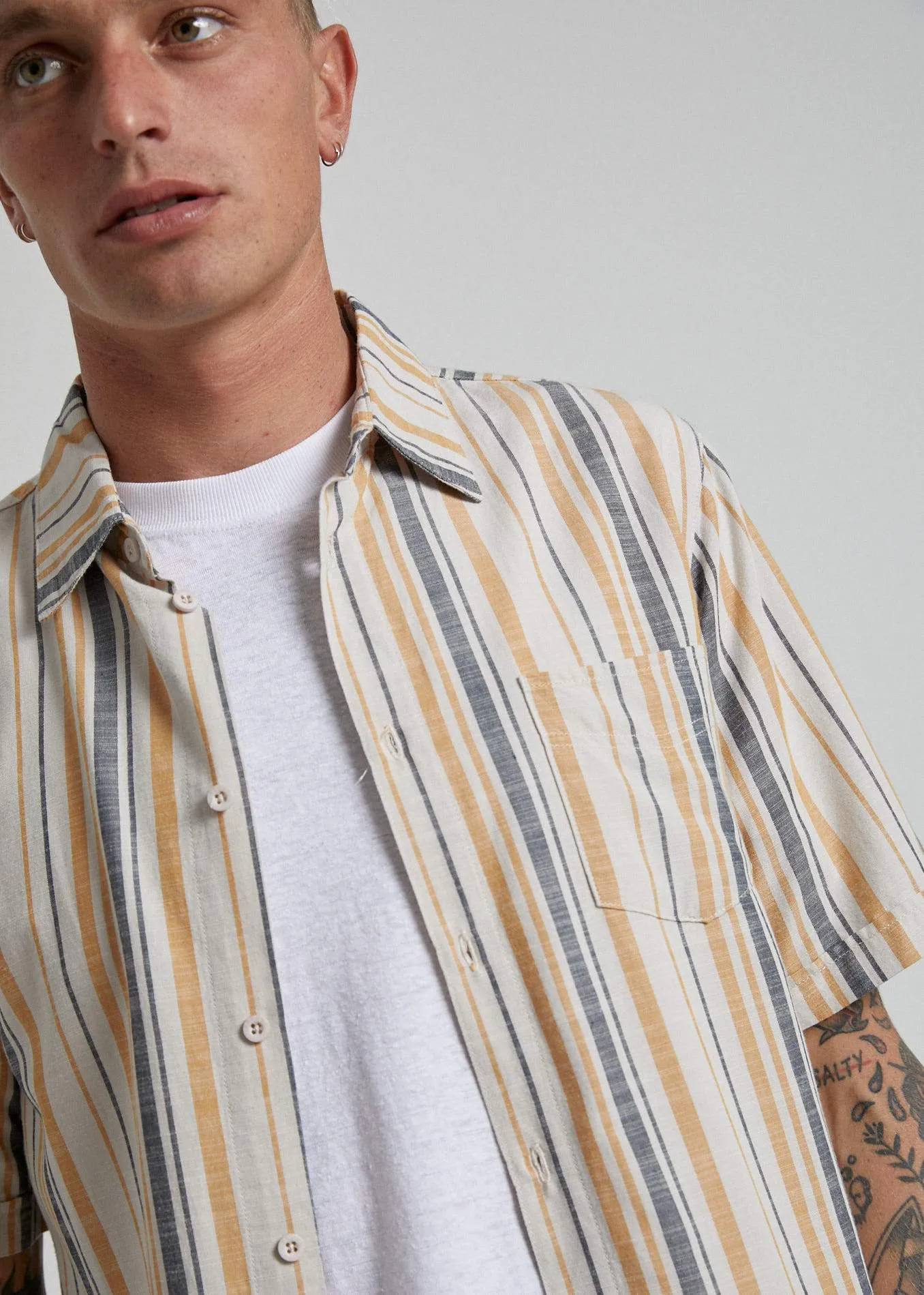 Afends Mens Motel - Short Sleeve Shirt - Moonbeam