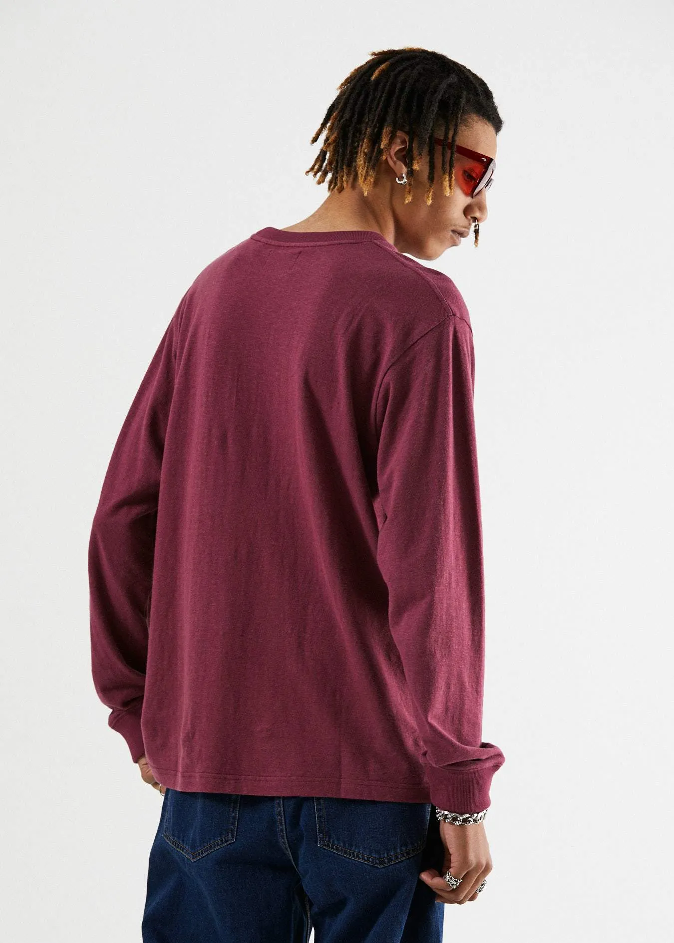 Afends Mens Rolling On - Hemp Retro Fit Long Sleeve Tee - Port