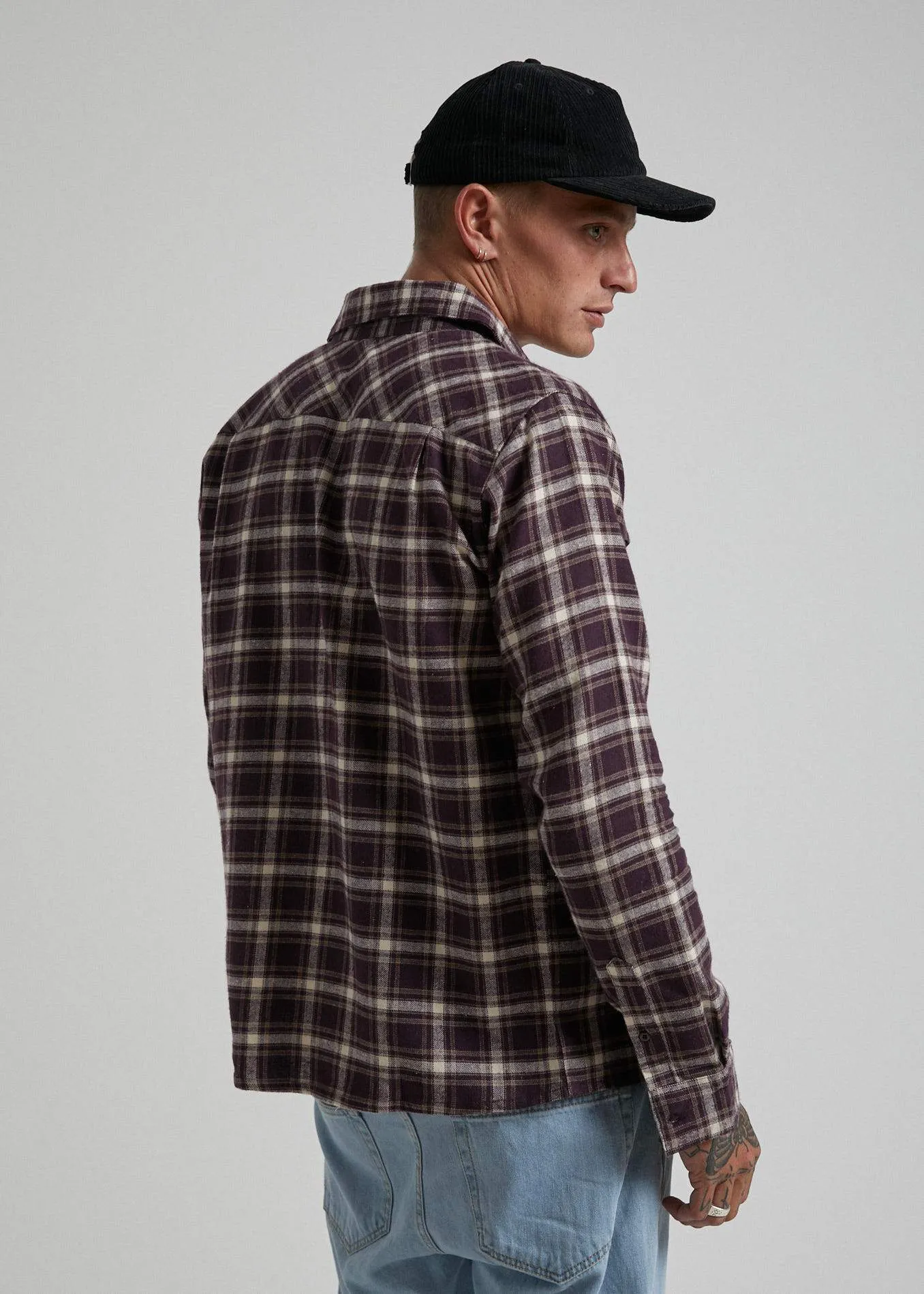 Afends Mens XF Falcon - Hemp Long Sleeve Shirt - Mulberry Check