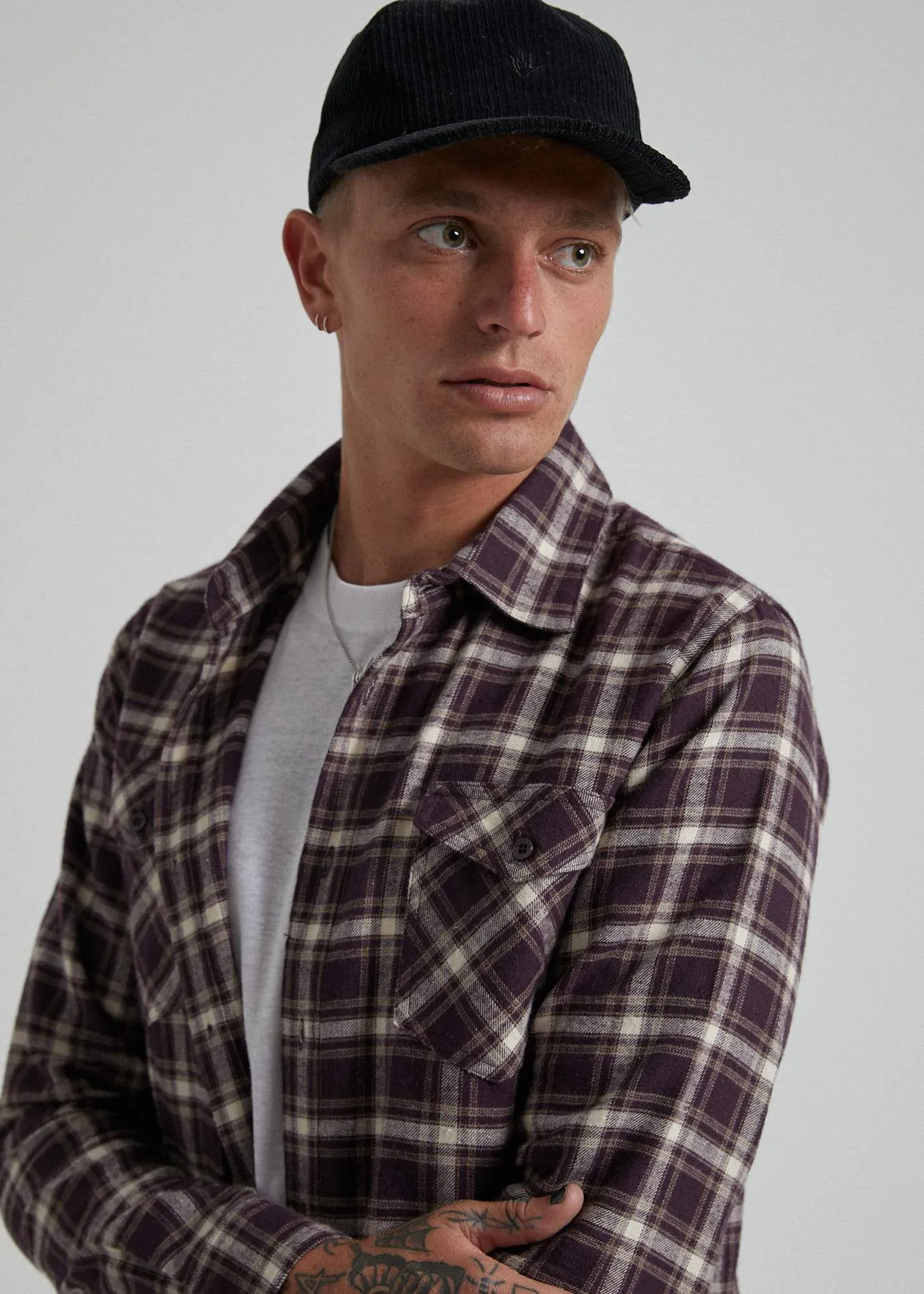 Afends Mens XF Falcon - Hemp Long Sleeve Shirt - Mulberry Check