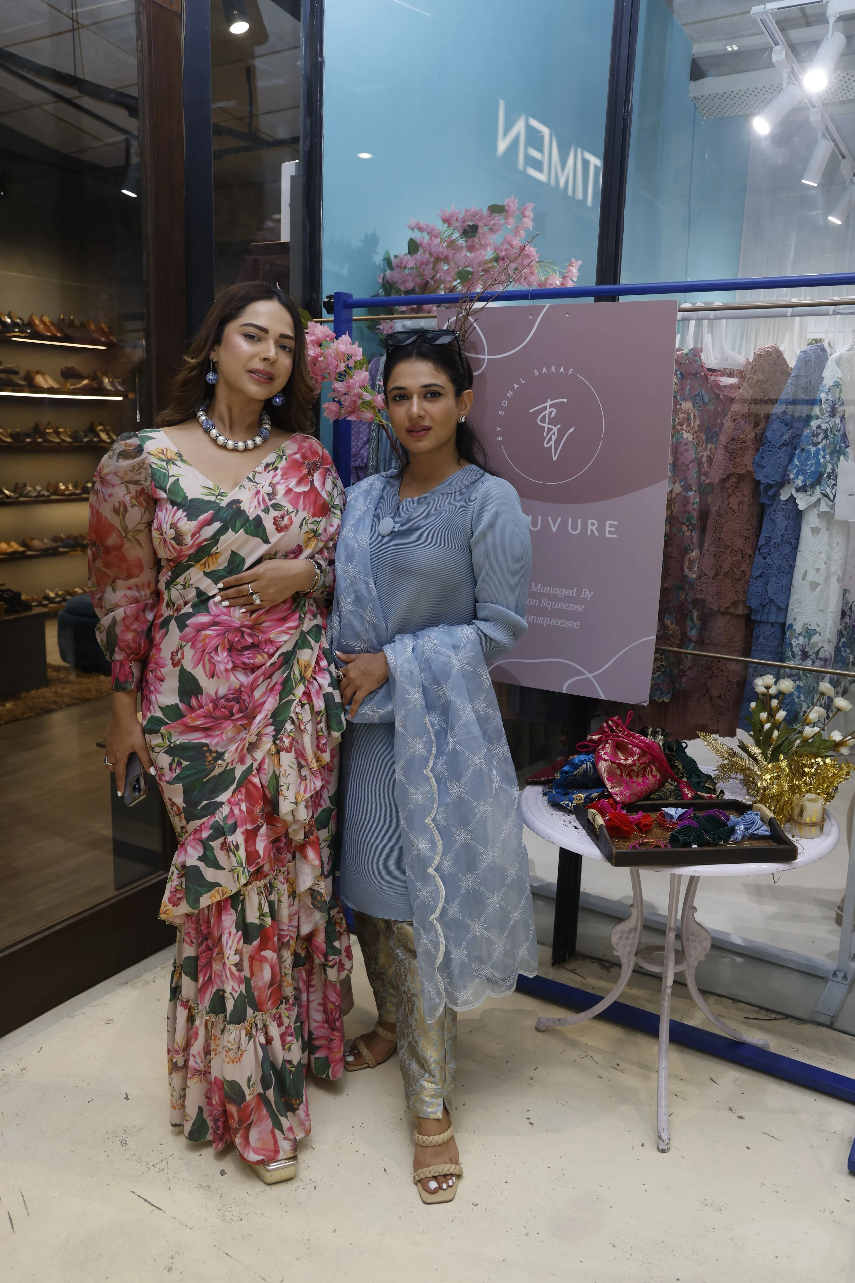 Ahana Mehta Mehrotra in our Elegant Pleated & Brocade Tunic Set with Dupatta and Potli- Pastel Blue