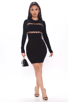 All Chained Up Sweater Mini Dress - Black