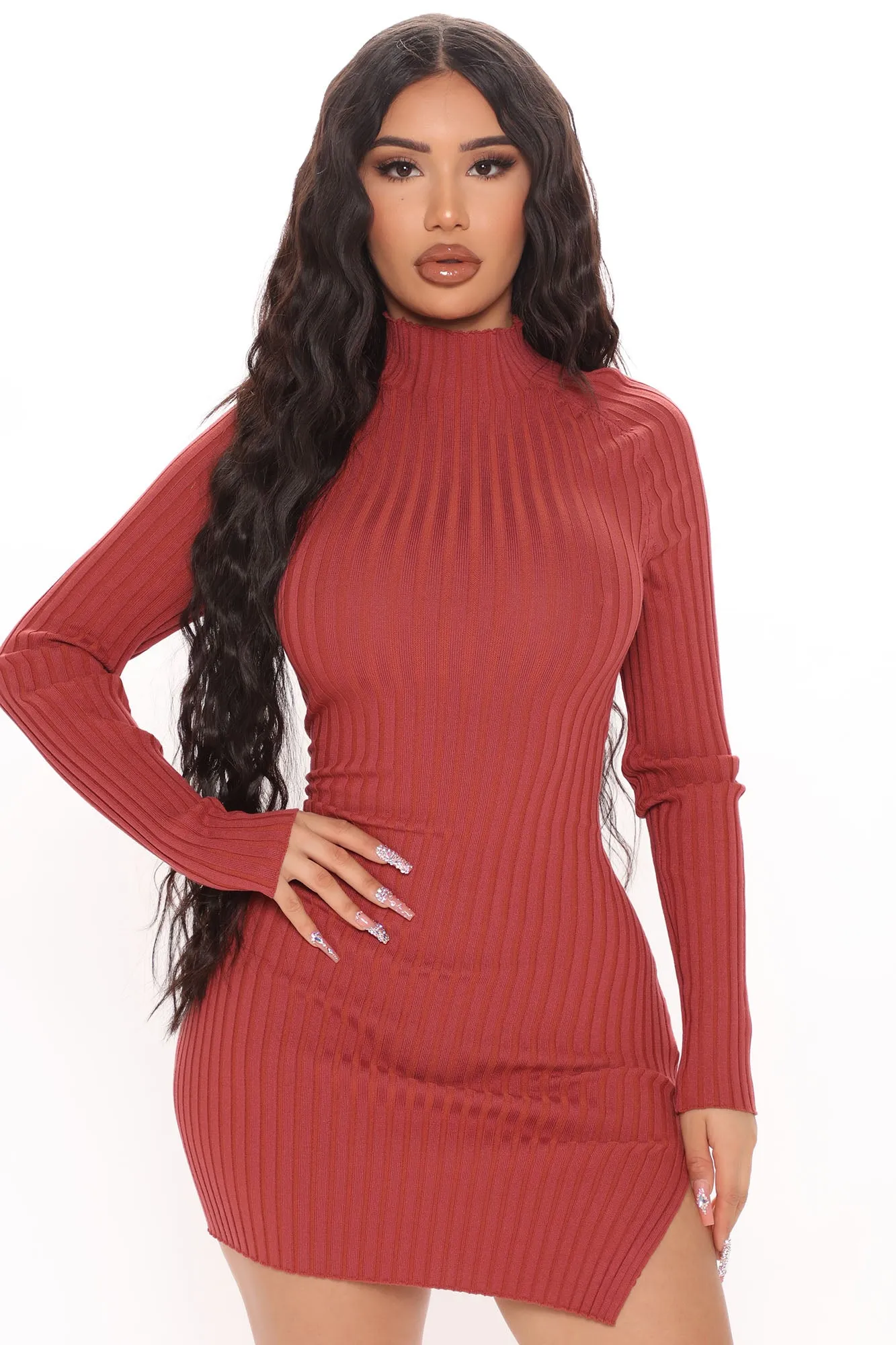 All Time High Sweater Mini Dress - Brown