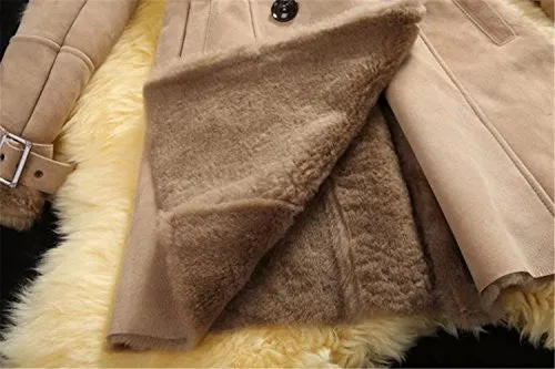 Allbebe Women's Winter Thicken Long Faux Fur Shearling Coat with Fox Fur Trim