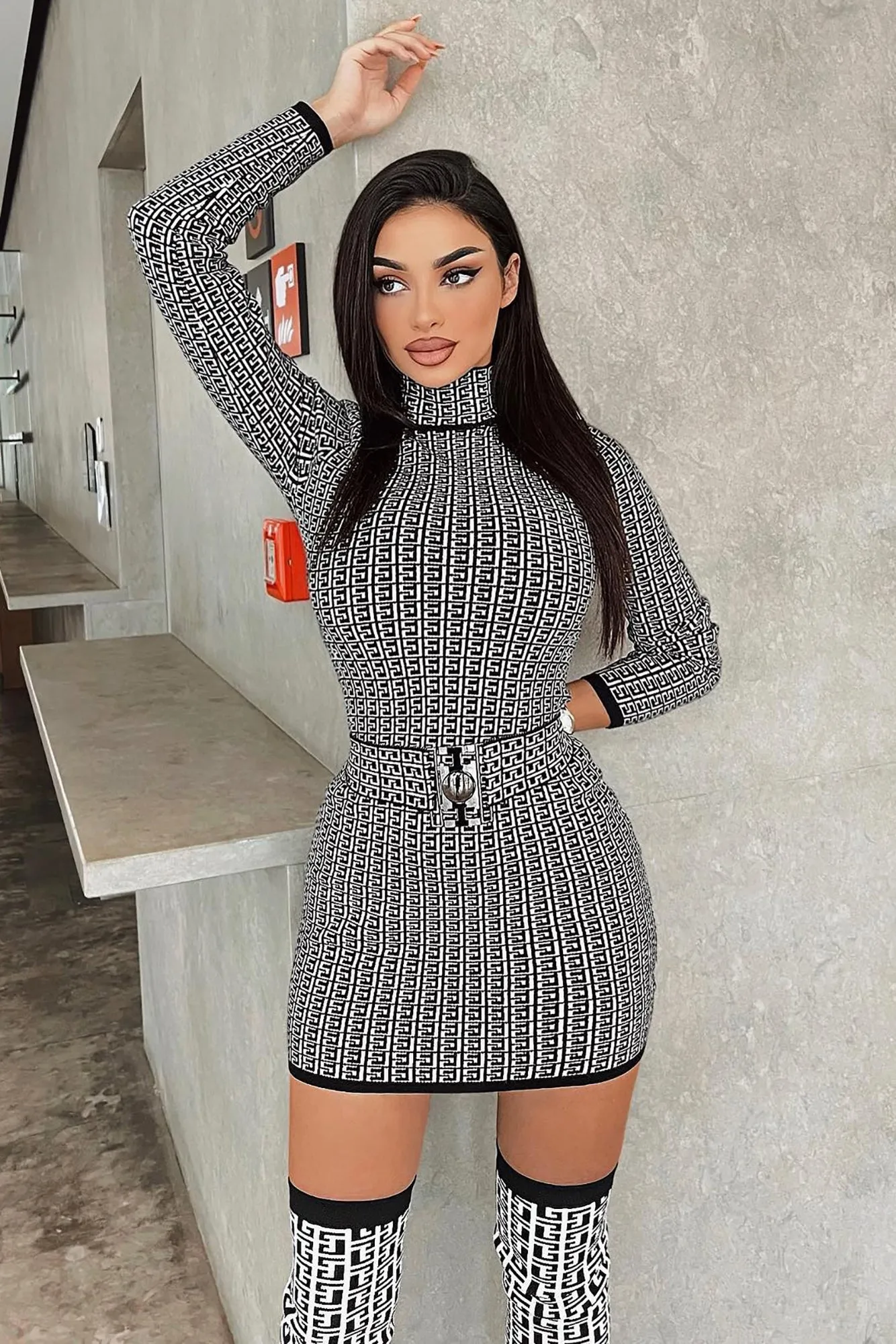 Always Know Sweater Mini Dress - Black/White