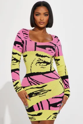 Amaya Mini Sweater Dress - Pink/combo