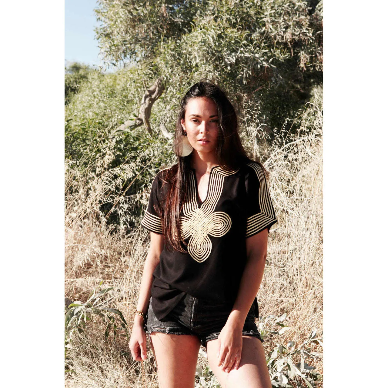 Amira Black & Gold Tunic Shirt-Moroccan Shirt