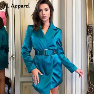 Amozae--hoco dresses Graduation Gift Big Sale  Spring Women Elegant Tunic Mini Blazer Dress Office Lady Bodycon Long Sleeve Evening Party Tunics Dresses Black Green Rose Red