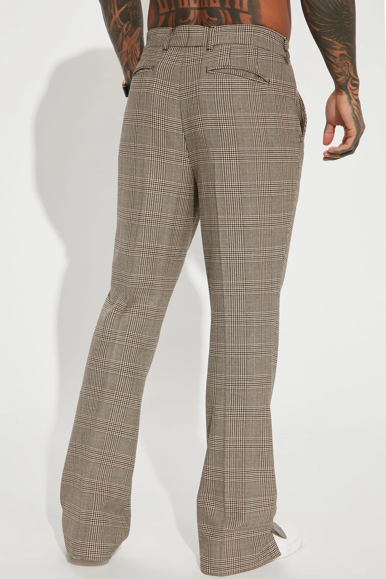 Anderson Plaid Slit Trousers - Camel/combo