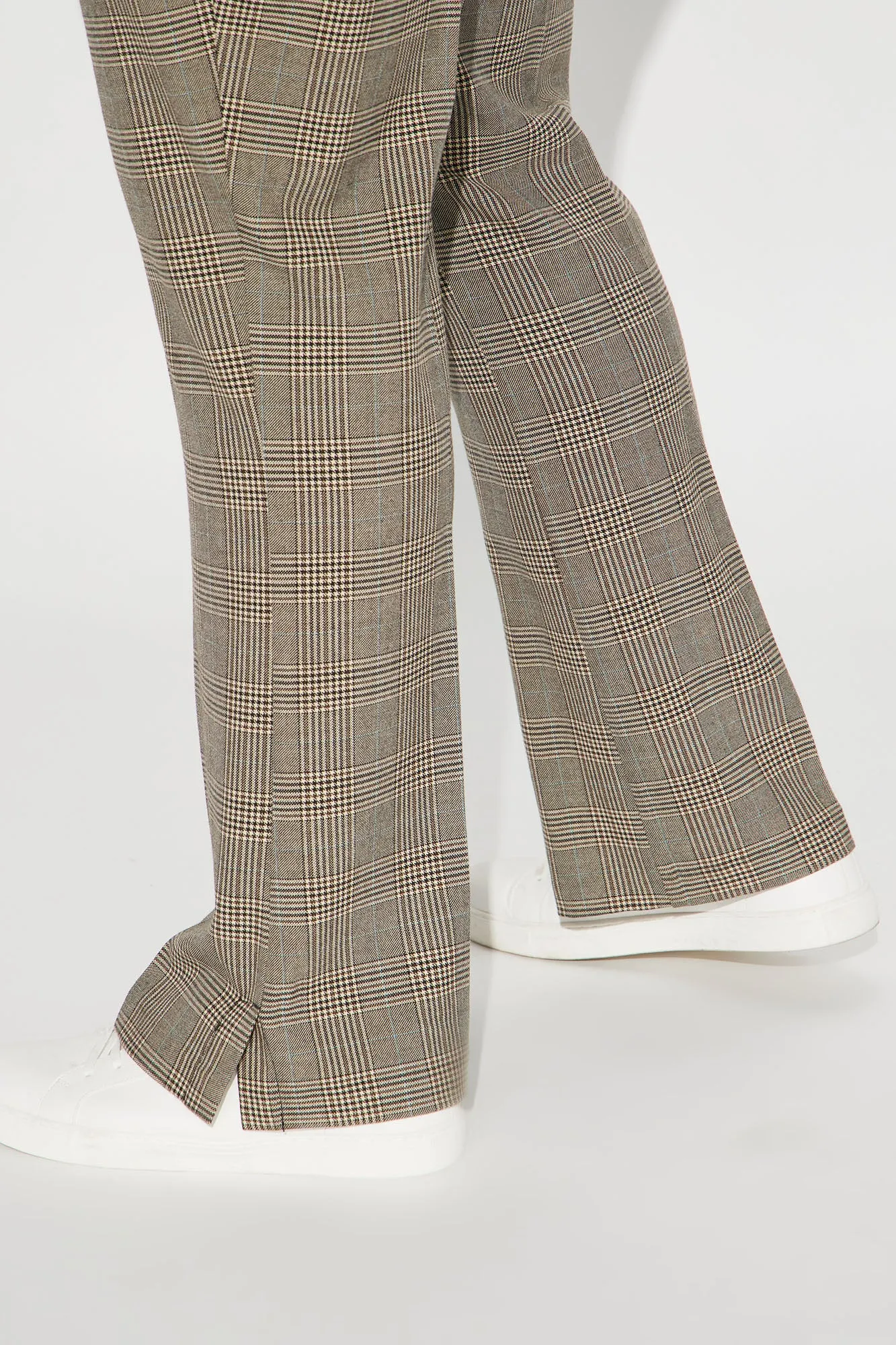 Anderson Plaid Slit Trousers - Camel/combo