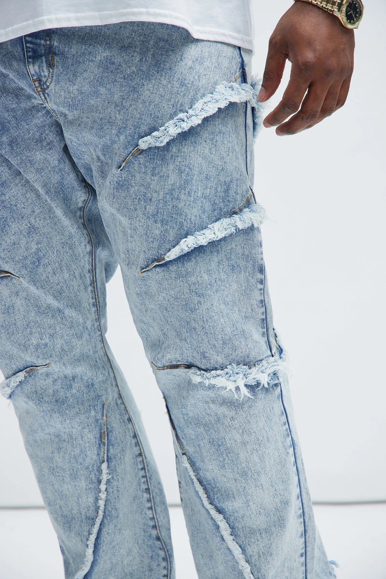 Area Codes Stacked Skinny Flare Jeans - Light Wash