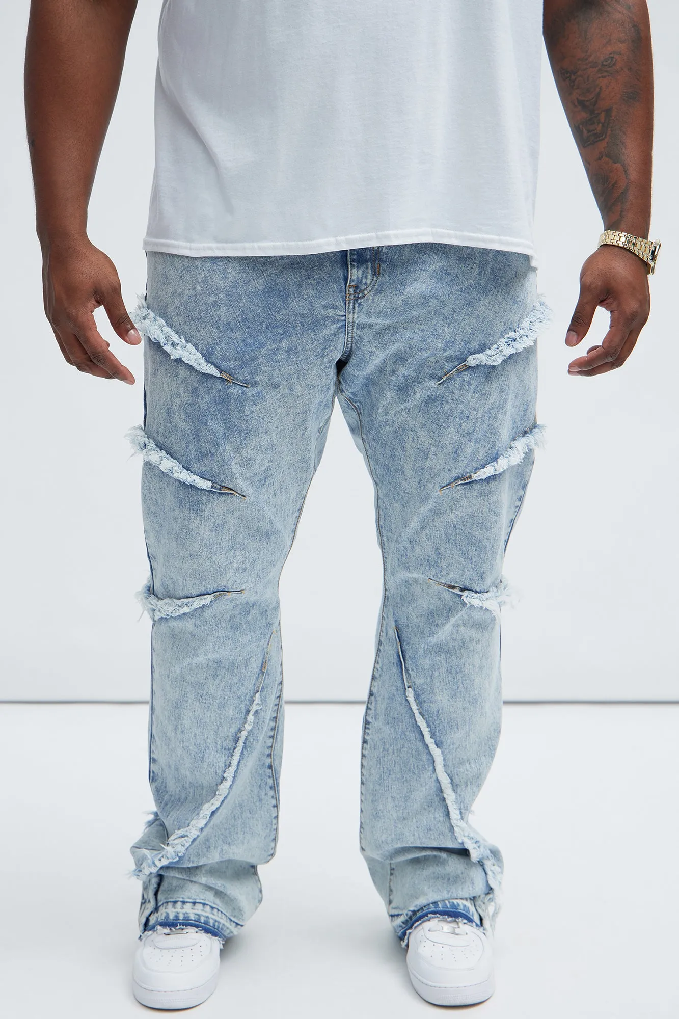 Area Codes Stacked Skinny Flare Jeans - Light Wash