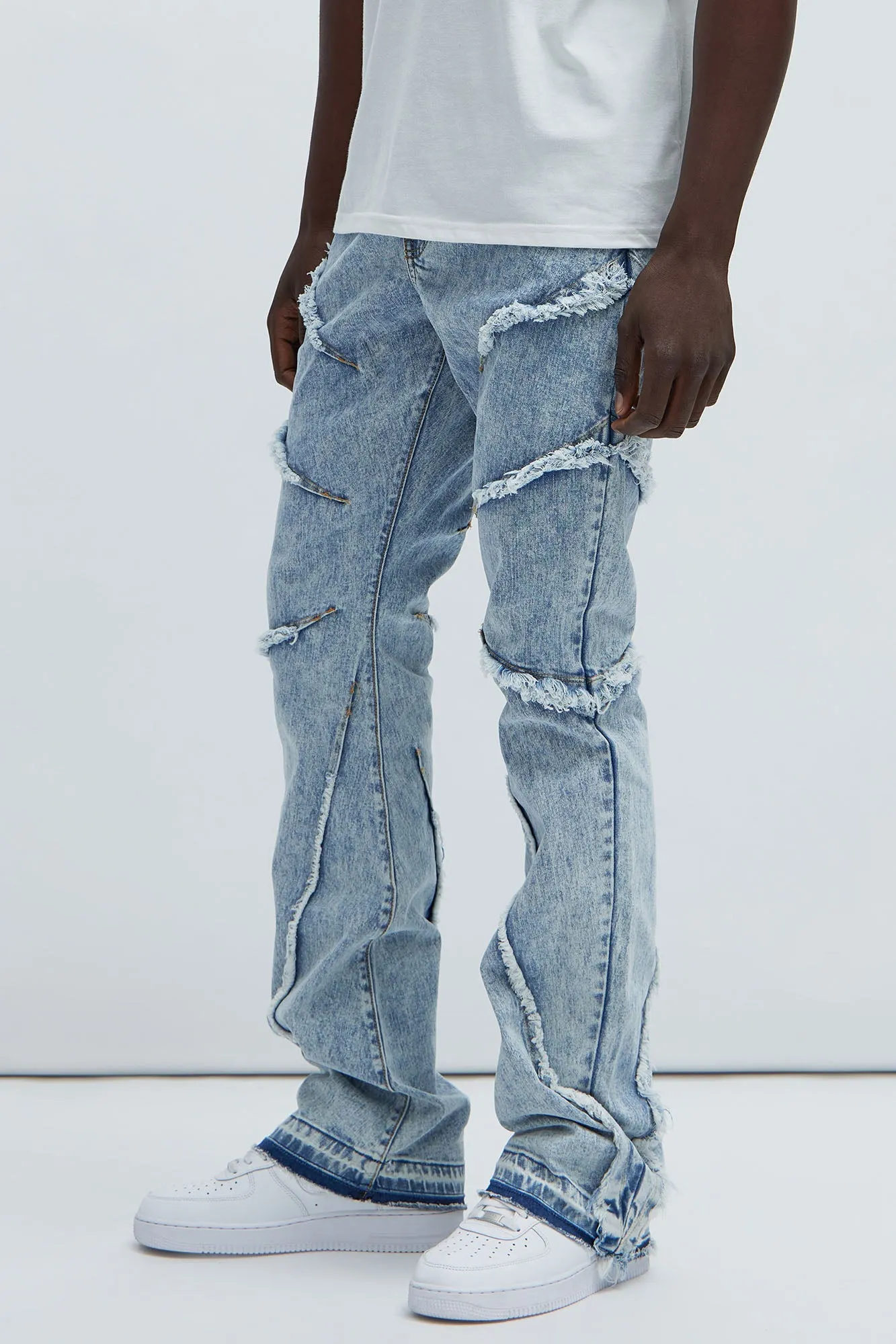 Area Codes Stacked Skinny Flare Jeans - Light Wash