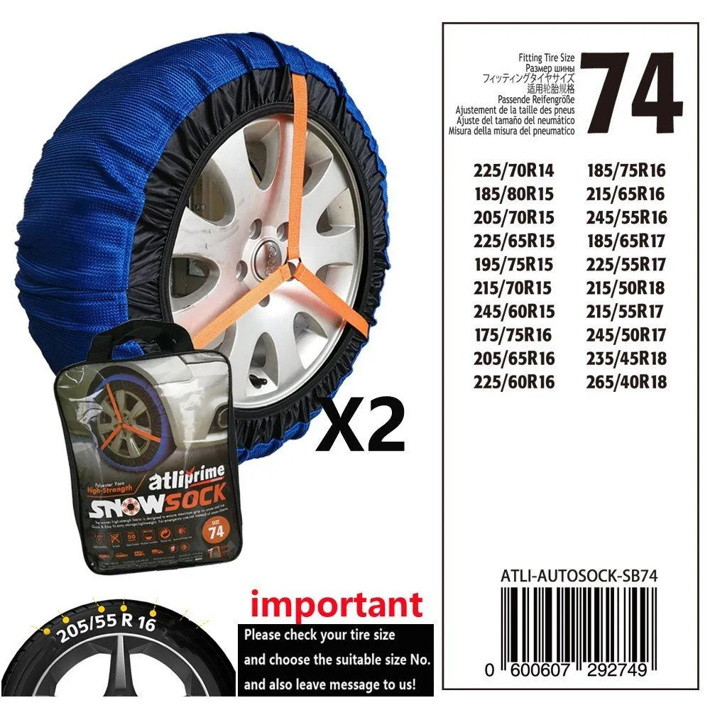 atliprime 2pcs Anti-Skid Safety Ice Mud Tires Snow Chains Auto Snow Chains Fabric Tire Chains Auto Snow Sock on Ice and Snowy Road (AT-SB74)