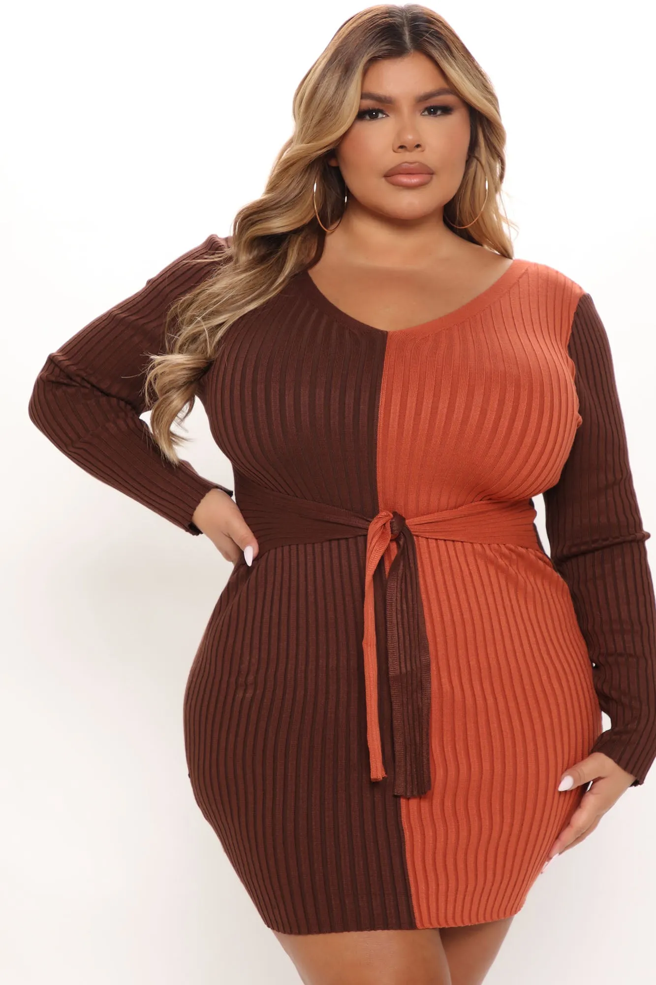 Autumn Falls Sweater Mini Dress - Chocolate/Combo