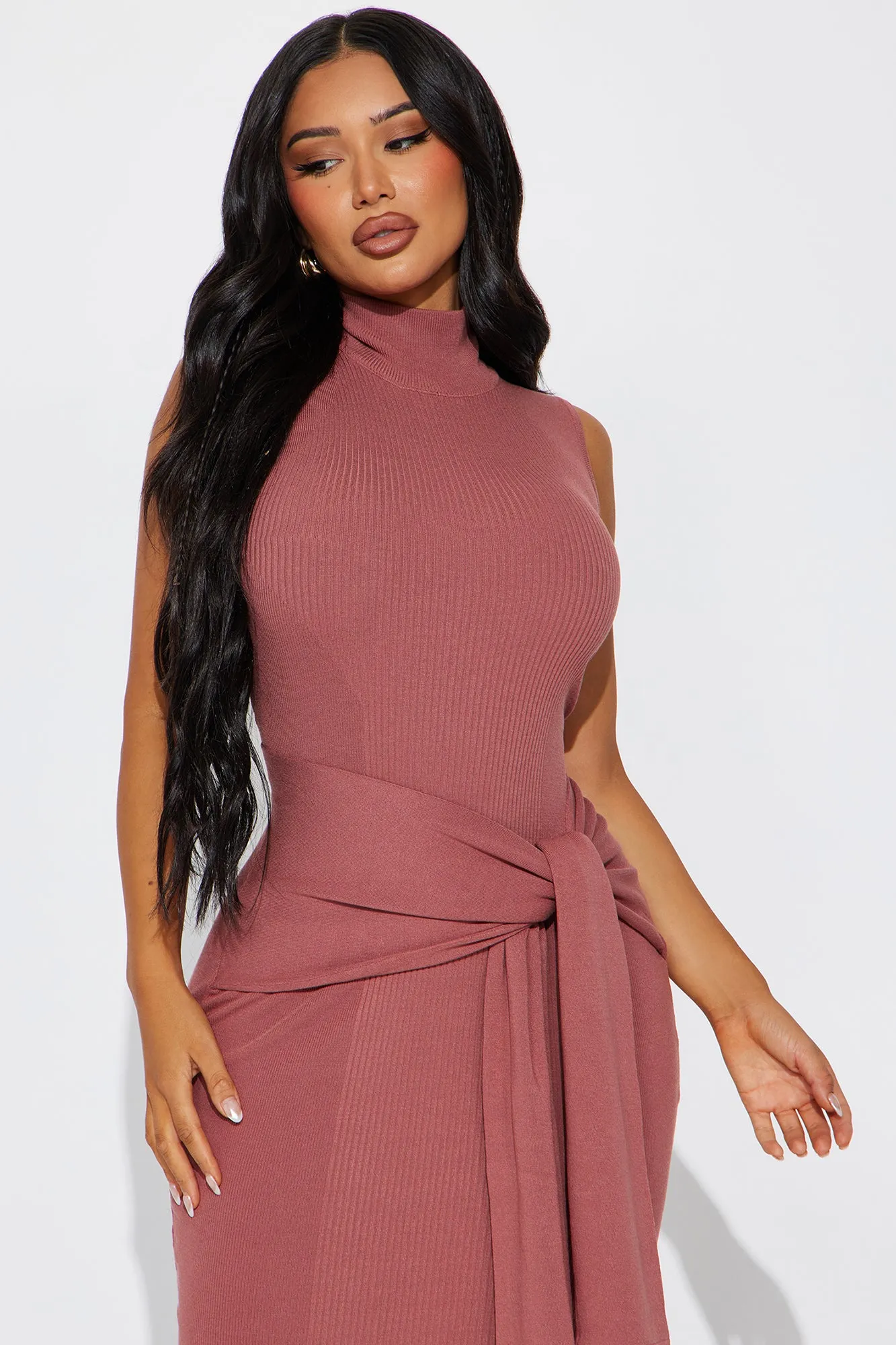 Ayla Sleeveless Sweater Midi Dress - Marsala