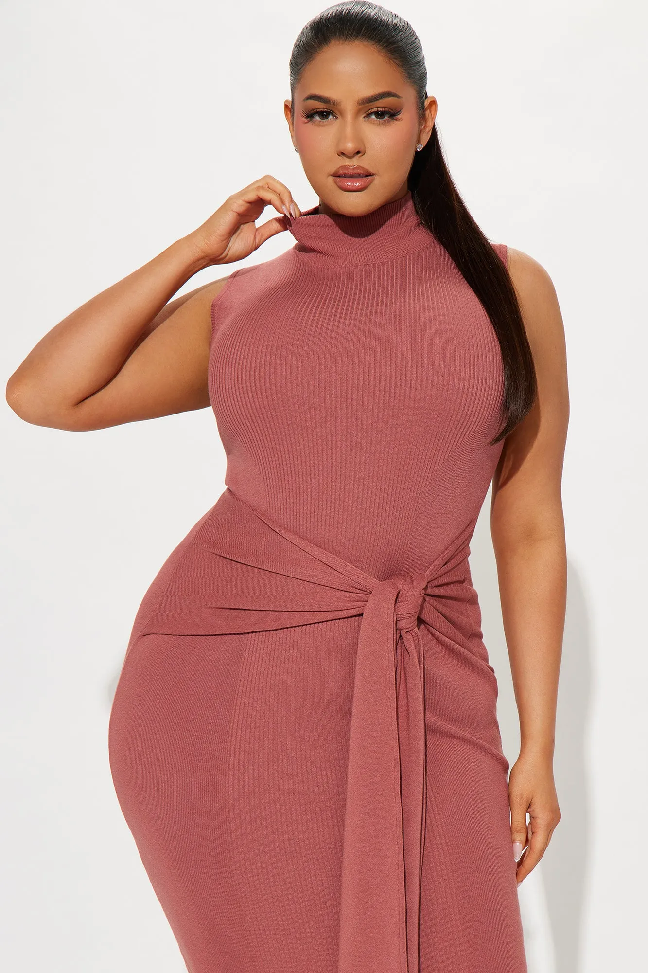 Ayla Sleeveless Sweater Midi Dress - Marsala