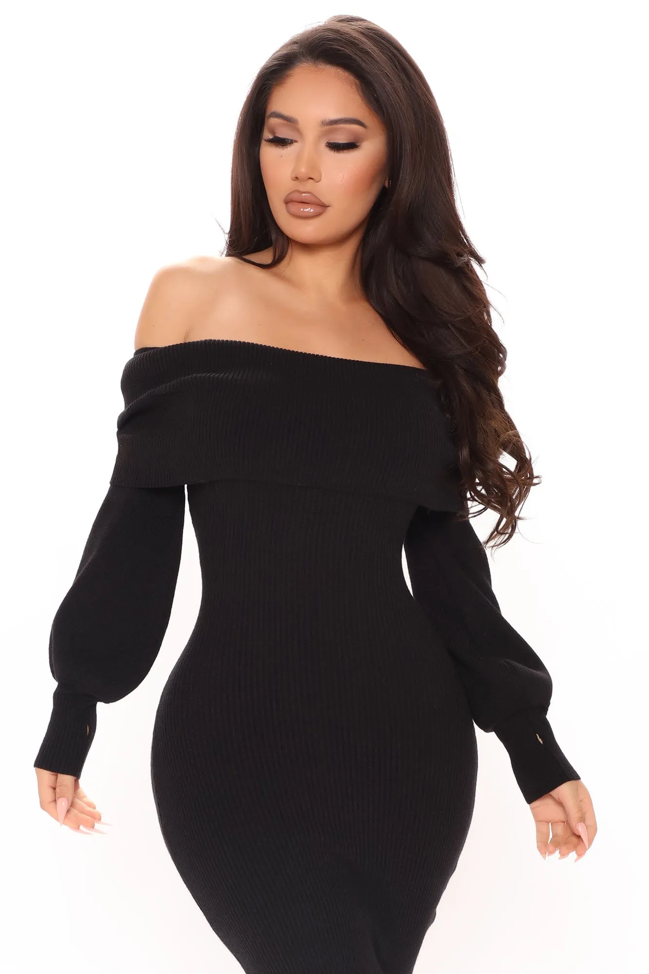 Back In Town Sweater Midi Dress - Black