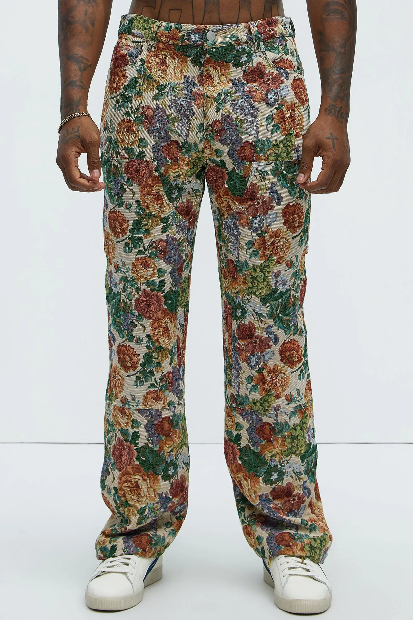 Bellevue Flared Tapestry Carpenter Pants - Green/combo